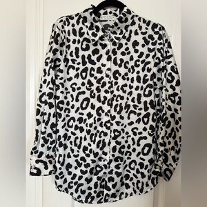 Jon & Anna Leopard Print Button Down Blouse Size S Black & Cream Satin Style